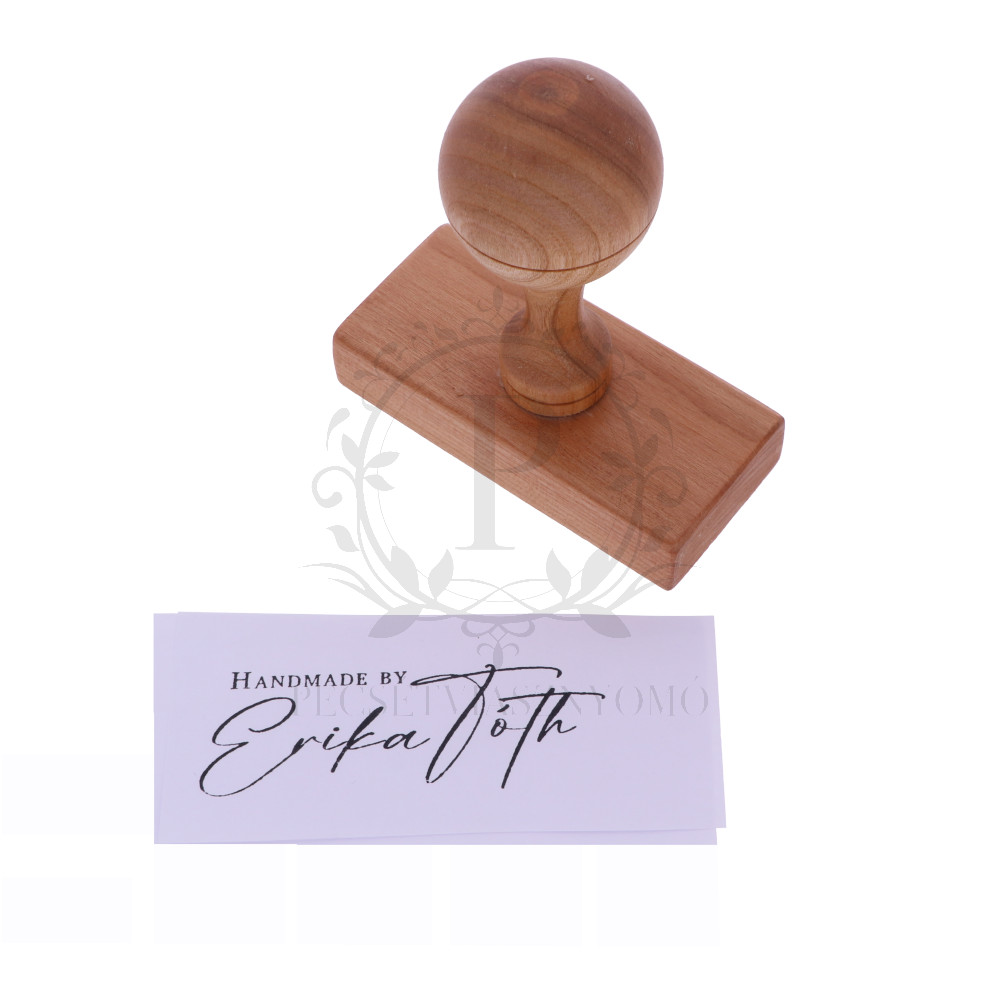   8x4 cm-es egyedi gumibélyegző készítése fa nyéllel - téglalap alakú
