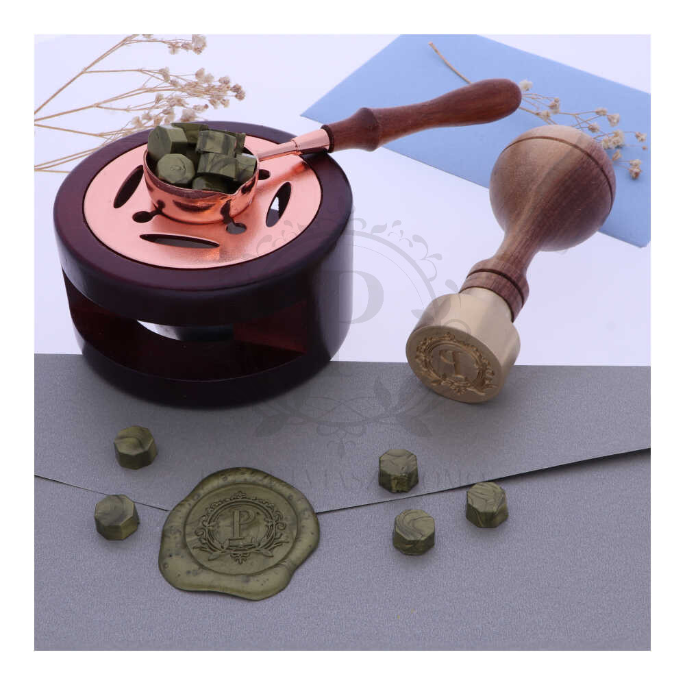   Pecsétviasz gyöngyök ZÖLD ARANY színben  – 45 db / csomag