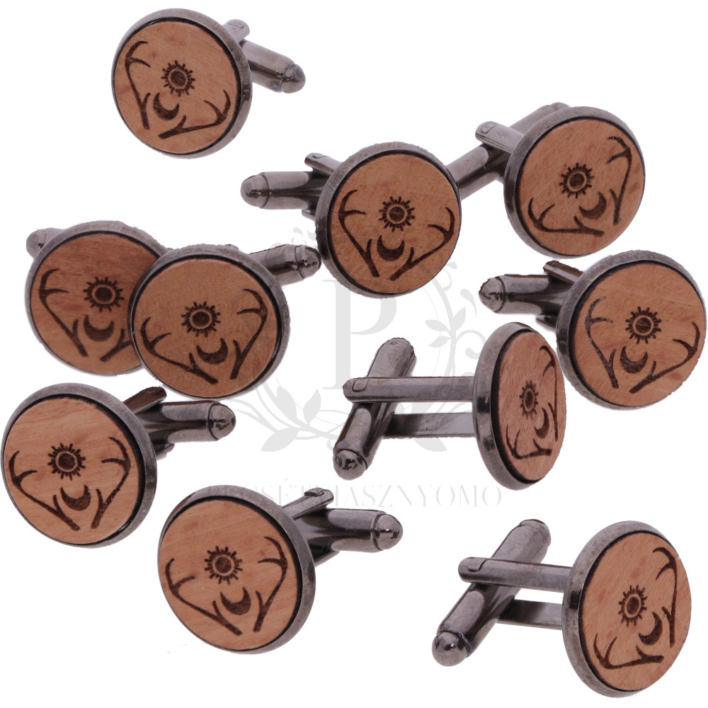 Fa mandzsettagomb egyedi gravírozással - gunmetál - 14 mm