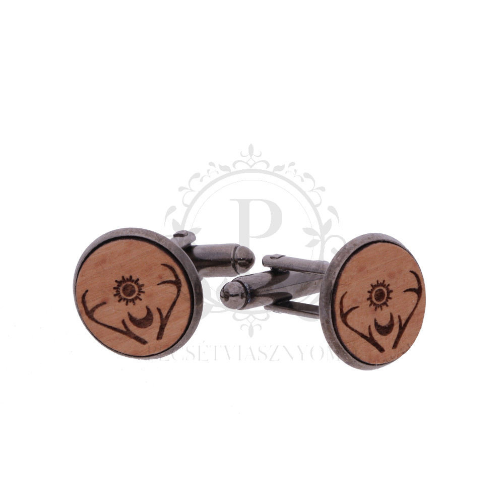 Fa mandzsettagomb egyedi gravírozással - gunmetál - 14 mm