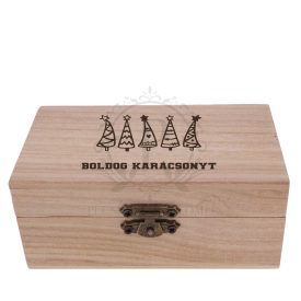 Fa négyzet díszdoboz boldog karácsonyt gravírozással