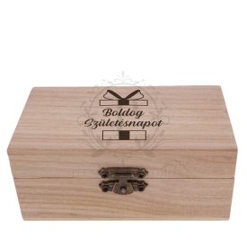 Fa négyzet díszdoboz boldog szülinapot gravírozással
