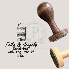   Címpecsét gumibélyegző nemesfa nyéllel - kör alakú - Csíkos ház minátval