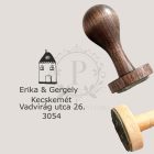 Címpecsét gumibélyegző nemesfa nyéllel - kör alakú - Fehér ház minátval