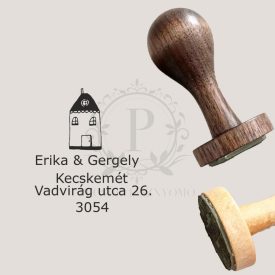  Címpecsét gumibélyegző nemesfa nyéllel - kör alakú - Fehér ház minátval