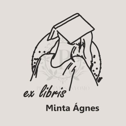 Ex libris gumibélyegző nemesfa nyéllel - kör alakú - Olvasó fején könyv mintával
