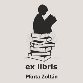 Ex libris gumibélyegző nemesfa nyéllel - téglalap alakú - lány a könyveken mintával