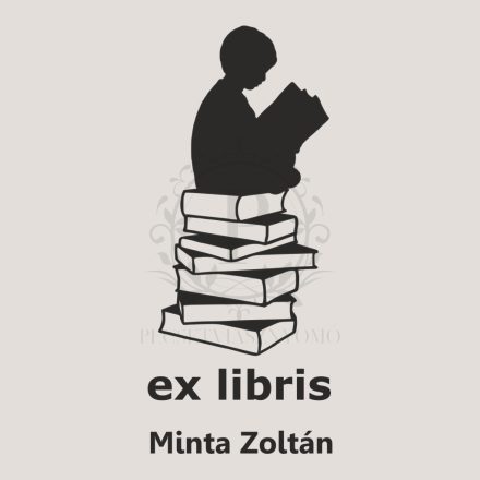 Ex libris gumibélyegző nemesfa nyéllel - téglalap alakú - lány a könyveken mintával