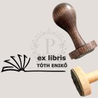 Ex libris gumibélyegző nemesfa nyéllel - téglalap alakú - lapozó könyv mintával