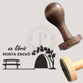   Ex libris gumibélyegző nemesfa nyéllel - téglalap alakú - Pad és fa mintával