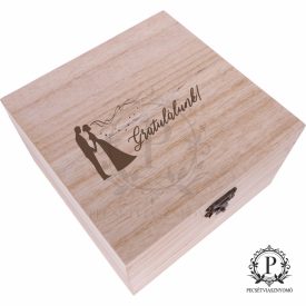 Fa négyzet díszdoboz gratulálunk gravírozással