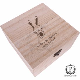 Fa négyzet díszdoboz húsvéti nyúl gravírozással