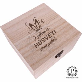   Fa négyzet díszdoboz kellemes húsvéti ünnepeket gravírozással
