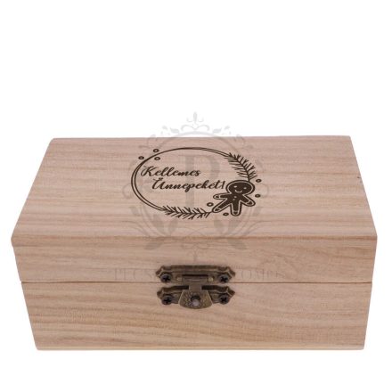 Fa négyzet díszdoboz mézeskalács gravírozással