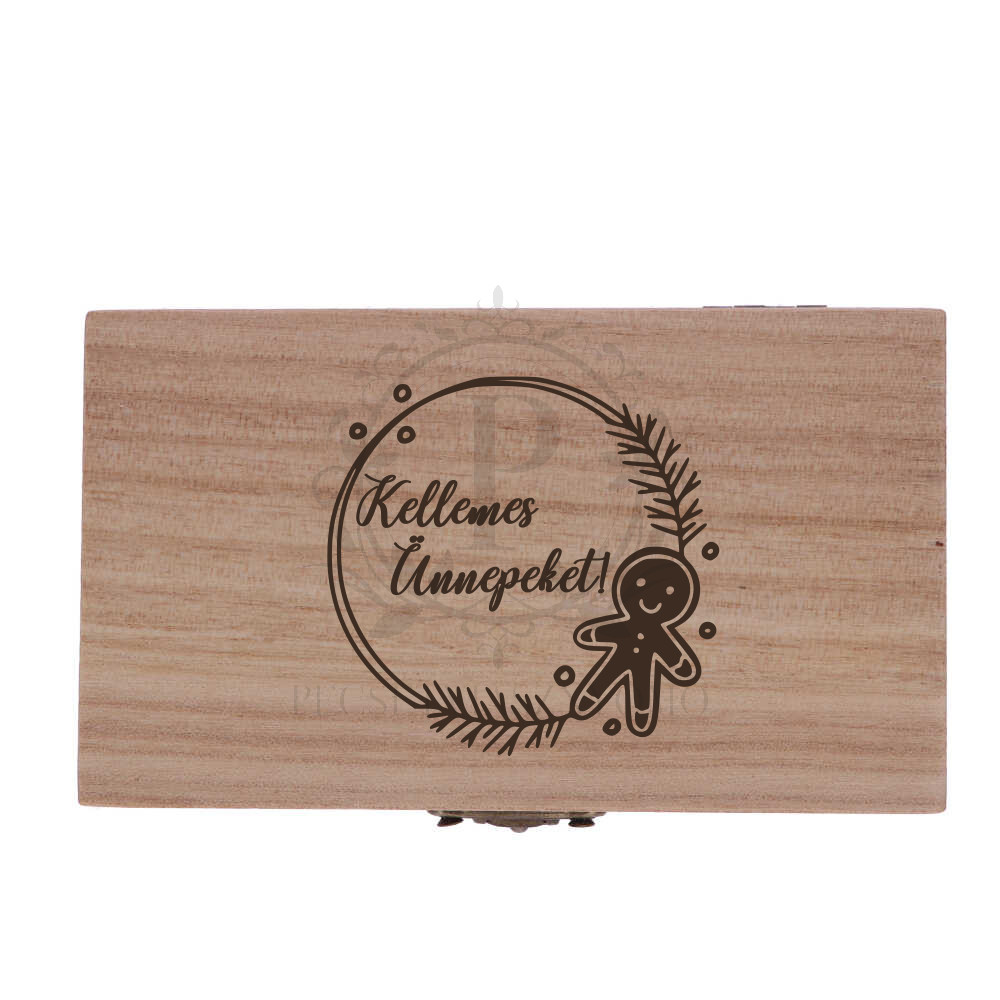 Fa négyzet díszdoboz mézeskalács gravírozással