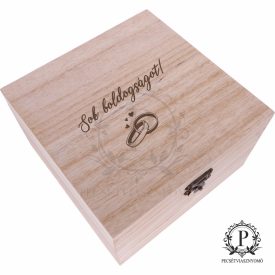 Fa négyzet díszdoboz sok boldogságot gravírozással